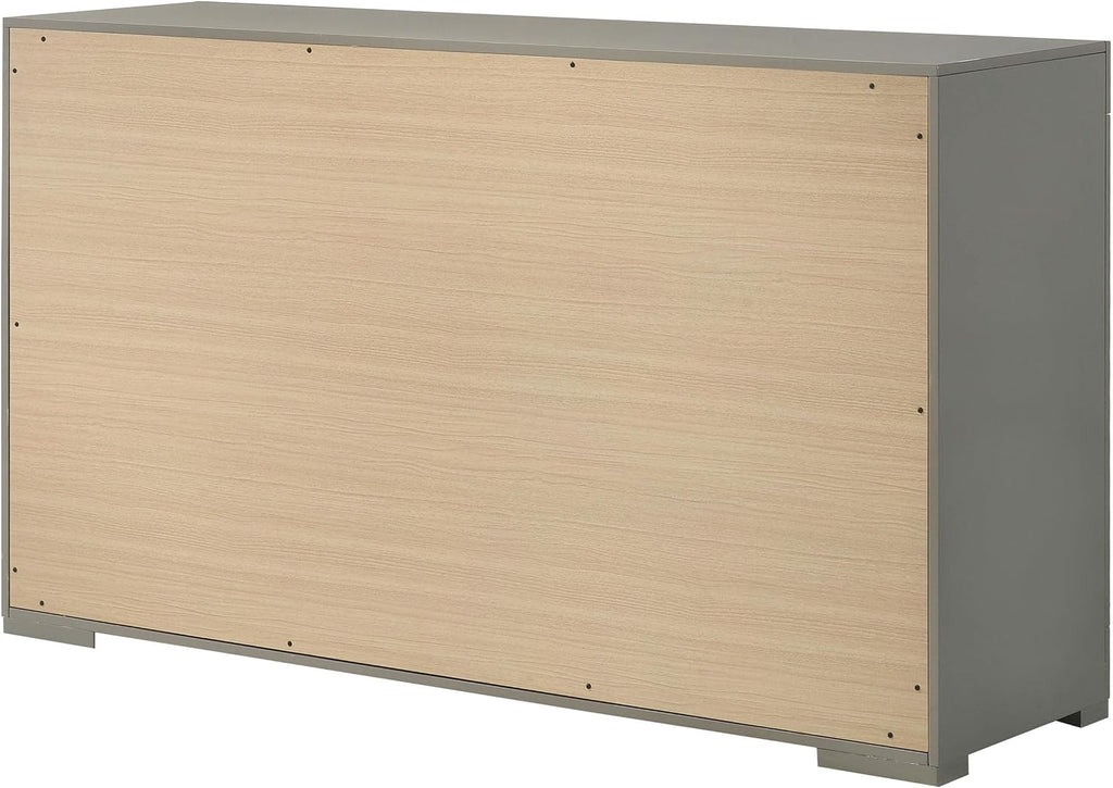 Coaster Home Furnishings - Ives - Wood - 6-Drawer Dresser with Contemporary Style, Tile Emboss, Felt-Lined Top, Metal Handles, Metal Extension Glides - Bedroom - Grey High Gloss - 224973