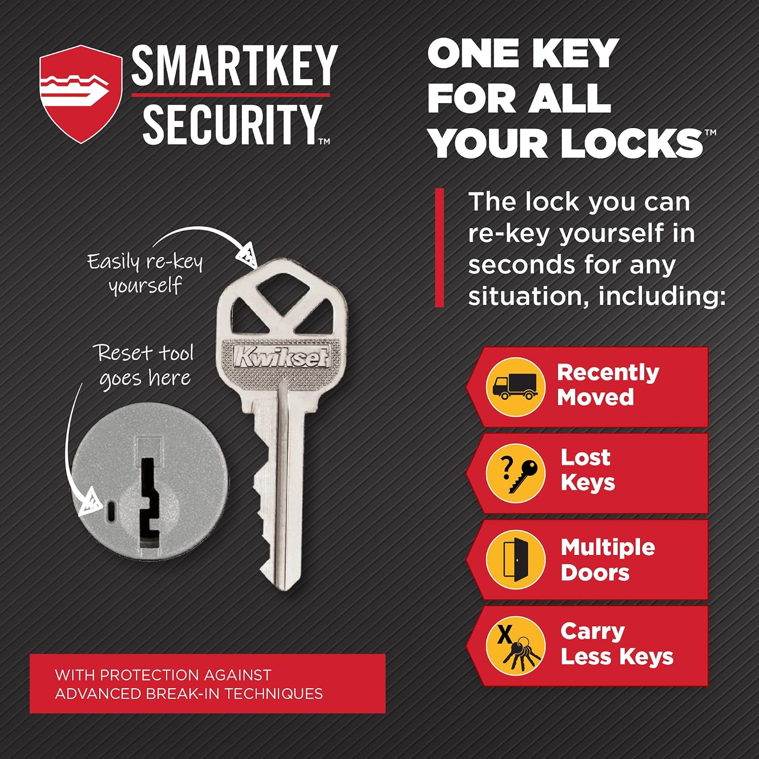 Kwikset Pismo Entry Door Knob with Lock and Key, Secure Keyed Handle Exterior, Front Entrance and Bedroom, Satin Brass, 4 Pack, Pick Resistant SmartKey Rekey Security