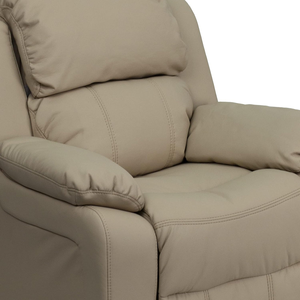 Flash Furniture Charlie Vinyl Kids Recliner with Flip-Up Storage Arms and Safety Recline, Contemporary Reclining Chair for Kids, Supports up to 90 lbs., Beige