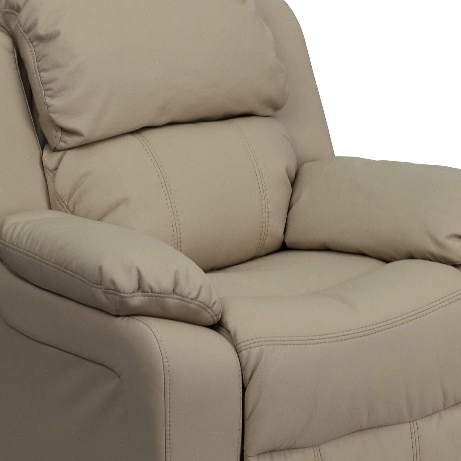 Flash Furniture Charlie Vinyl Kids Recliner with Flip-Up Storage Arms and Safety Recline, Contemporary Reclining Chair for Kids, Supports up to 90 lbs., Beige
