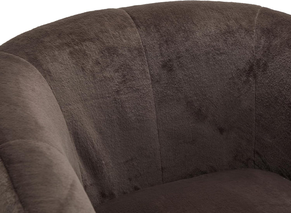 Christopher Knight Home Manie Plush Fabric 360° Swivel Accent Chair, Solid Wood Living Room Swivel Barrel Chair, Rotating Single Lounge Sofa, Comfy Reading Armchair, Dark Brown