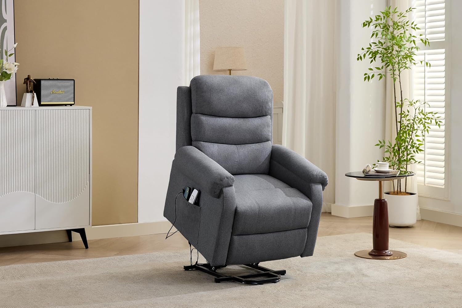 LOUVIXA Power Lift Recliner Chair Recliners for Elderly with Heat and Massage Recliner Chair for Living Room with Infinite Position and Side Pocket, USB Charge Port (Modern Grey)