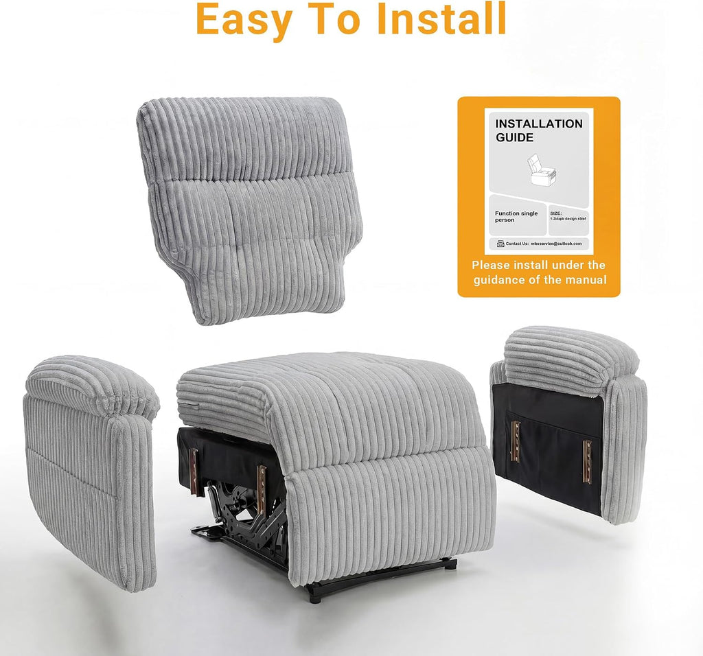 Claiks Electric Zero Gravity Recliner Chair, Corduroy, Grey | Zero Gravity, Adjustable, Electric, Side Pocket