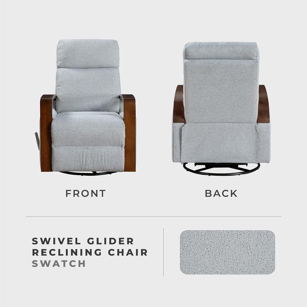 Lexicon 360 Degree Swivel Glider Reclining Chair, Soft Boucle Manual Recliner, Comfy Nursery Glider Recliner, Wood Arms, Pull Handle for Living Room/Office/Bedroom/Apartment, Gray
