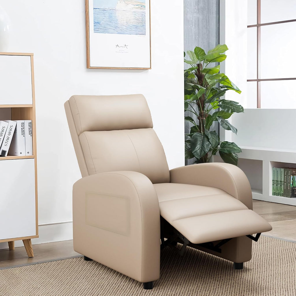 JUMMICO Recliner Chair Adjustable Home Theater Single Recliner Sofa Furniture with Thick Seat Cushion and Backrest Modern Living Room Recliners (Leather, Beige)