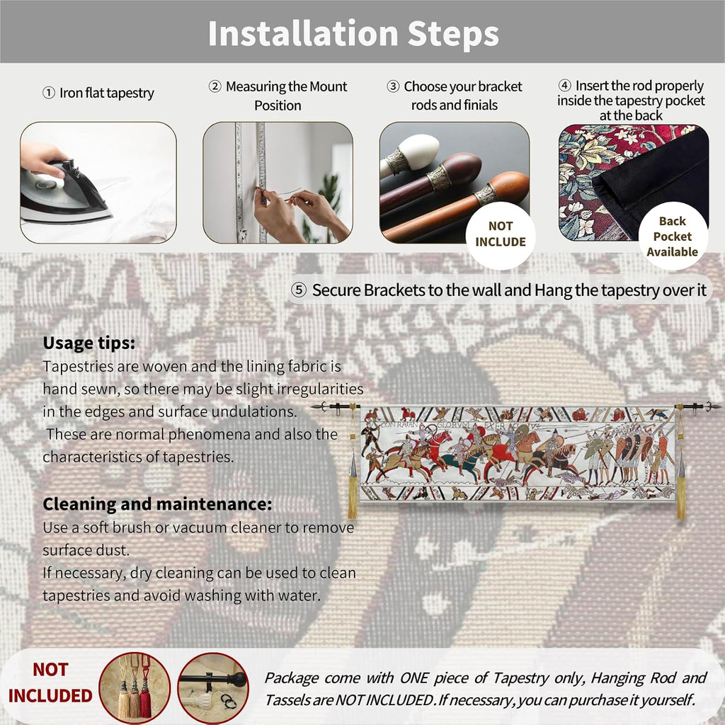 ORIMONY Bayeux Woven Tapestry Reproduction, Norman Conquest Vintage Medieval Tapestry Wall Hanging for Room Decor (01-18L x57W)
