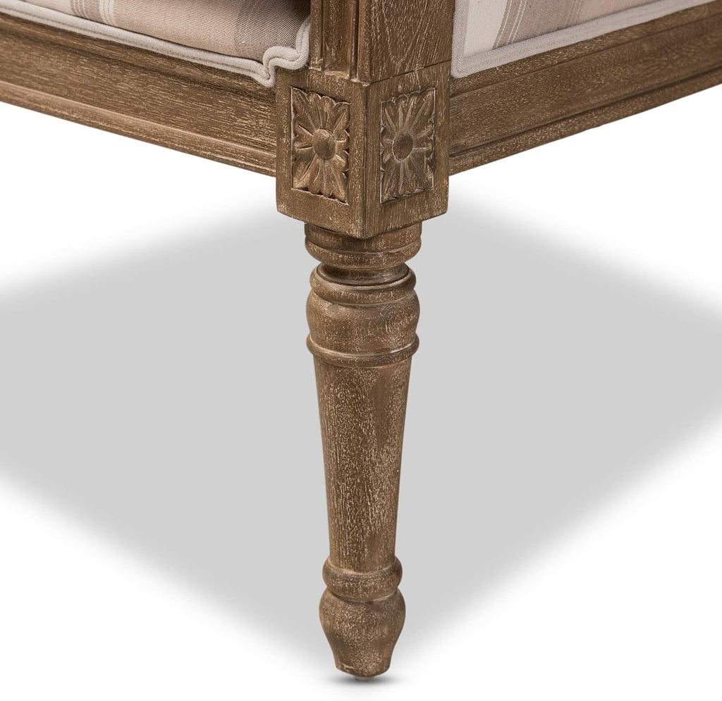 Baxton Studio Striped Charlemagne Traditional French Accent Chair, Oak Brown