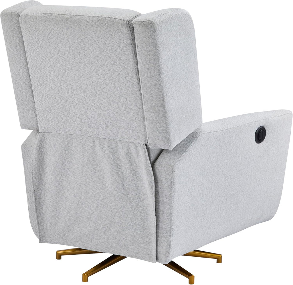 Christopher Knight Home Dolia Fabric Upholstered 360° Swivel Chair, Push-Back Power Recliner Chair, Iron Recliner Sofa with Rotation, Living Room Lounge Sofa, Adjustable Backrest, Gold + Light Grey
