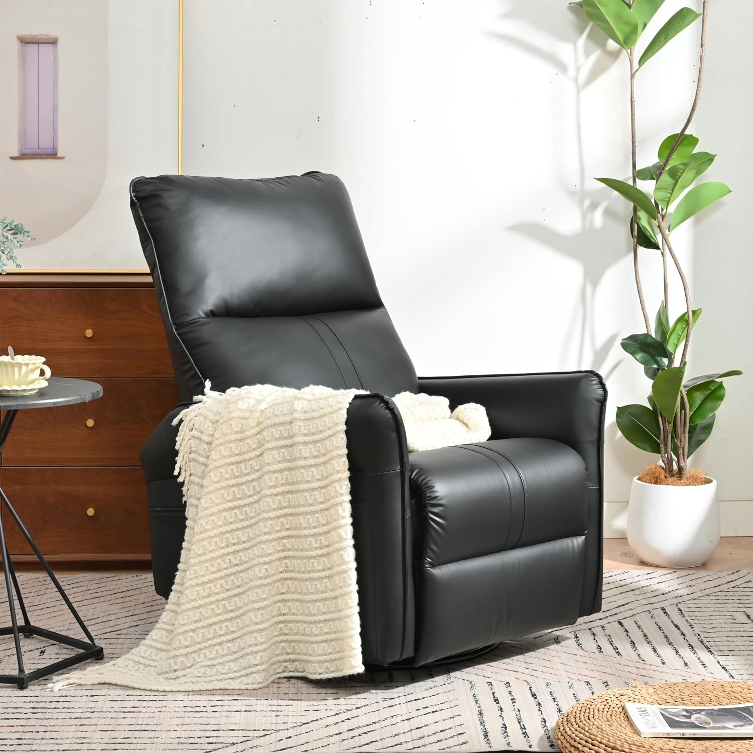 Ball & Cast Power Recliner Chair with USB and Type-c Ports,Swivel Rocker Recliner Sofa W/Padded Backrest,Infinite Position Power Lift Chair,for Living Room,Bedroom,Home Theaters,Black