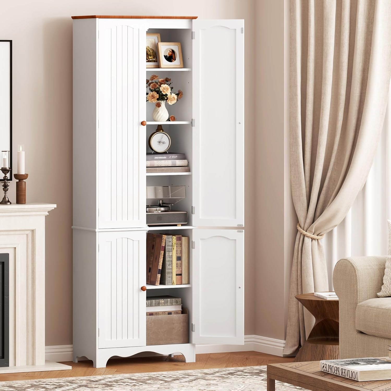 Function Home 72' Kitchen Pantry Cabinet, Freestanding Storage Cabinets, Tall Food Pantry with Doors and Adjustable Shelves, Utility Floor Cabinet for Kitchen Dining Room Living Room, White