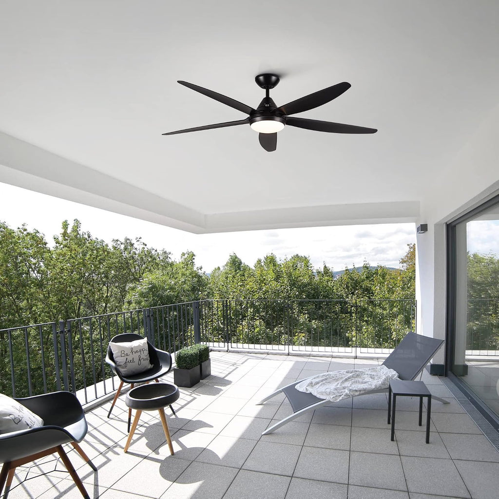 LED Black Ceiling Fan with Light And Remote,56 Inch, Black ABS Blade,For Indoor Outdoor Modern Flush Mount Ceiling Fan