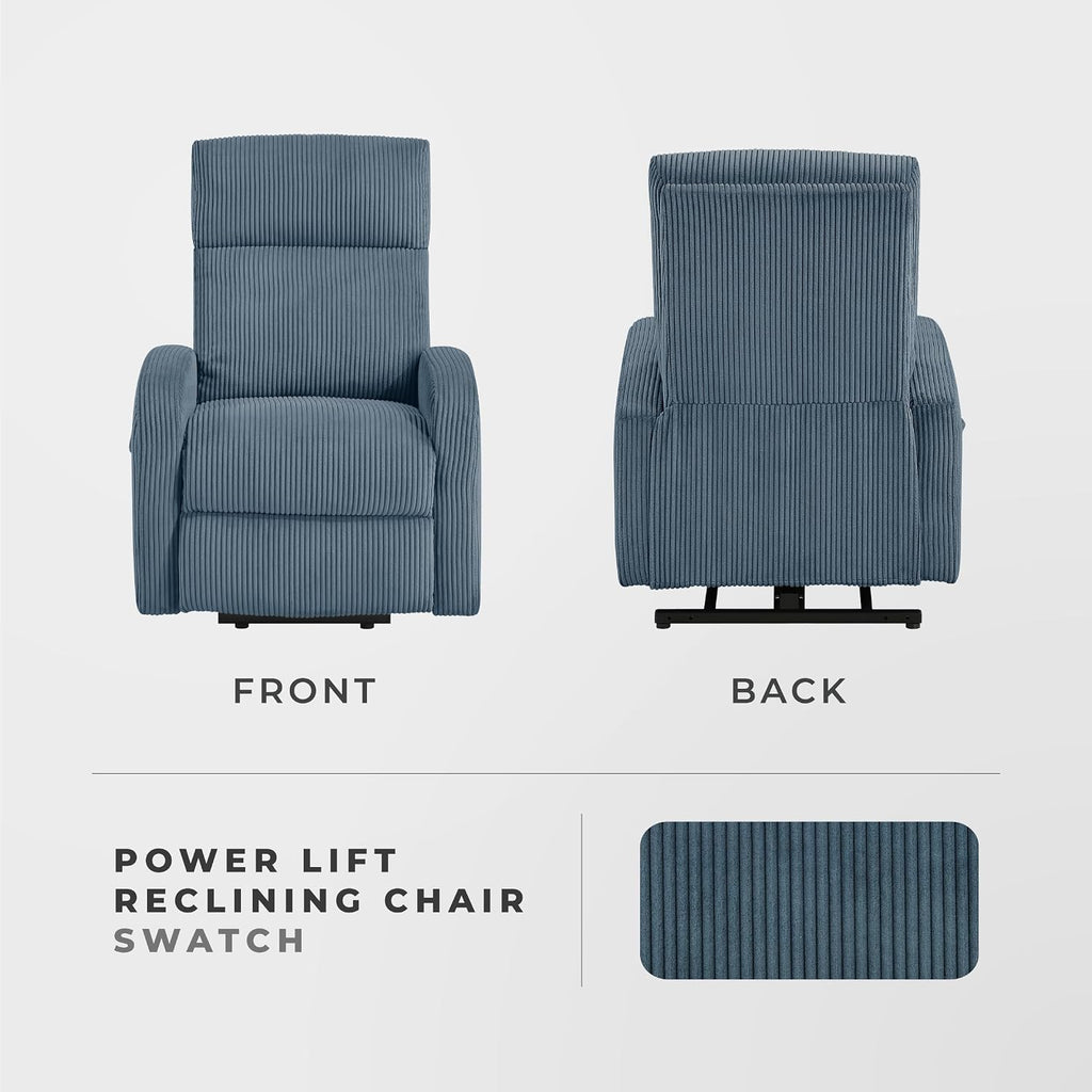 Lexicon Power Lift Recliner Chair for Elderly with Remote Control, Gentle Lift Motion, Side Pocket Armrest, Corduroy Upholstered Electric Recliner for Living Room/Bedroom, Easy Assembly, Midnight Blue