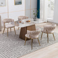 KCC Modern Velvet Dining Chairs Set of 4, Upholstered Living Room Chair with Woven Back and Golden Metal Legs, Mid-Century Accent Side Chair for Dining Room, Kitchen, Beige