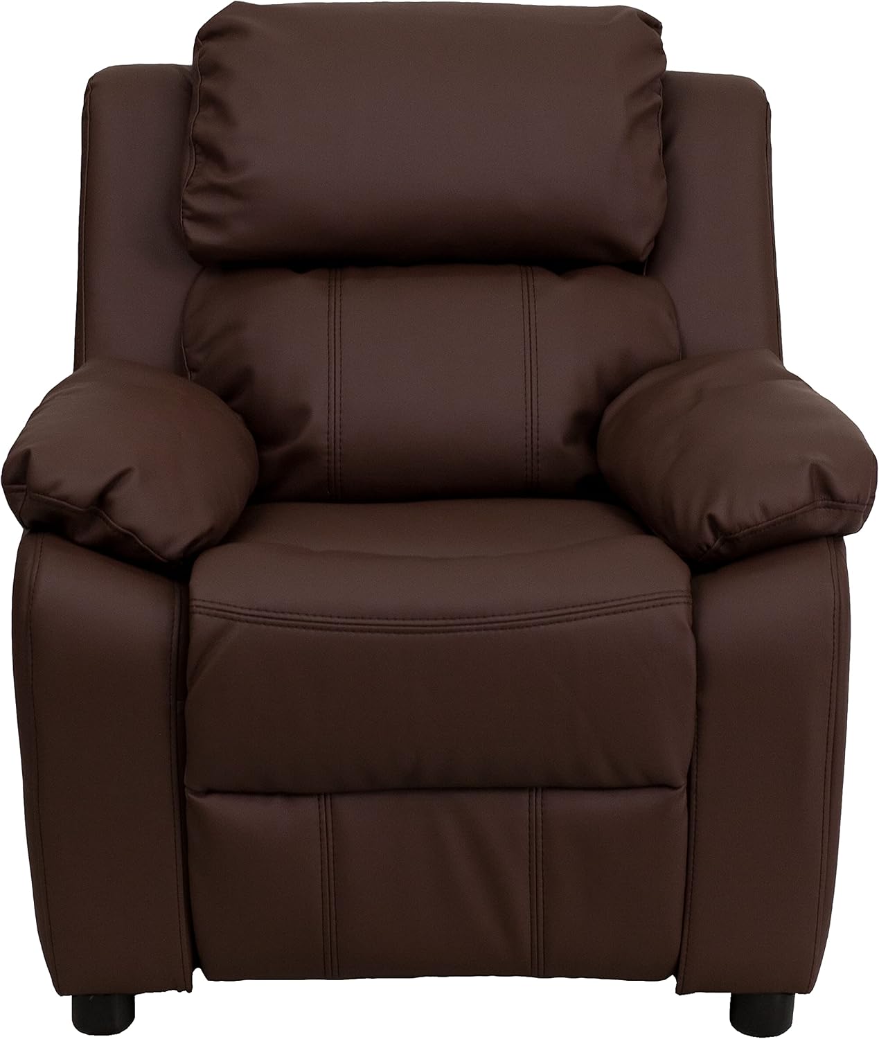 Flash Furniture Charlie LeatherSoft Kids Recliner with Flip-Up Storage Arms and Safety Recline, Contemporary Reclining Chair for Kids, Supports up to 90 lbs., Brown