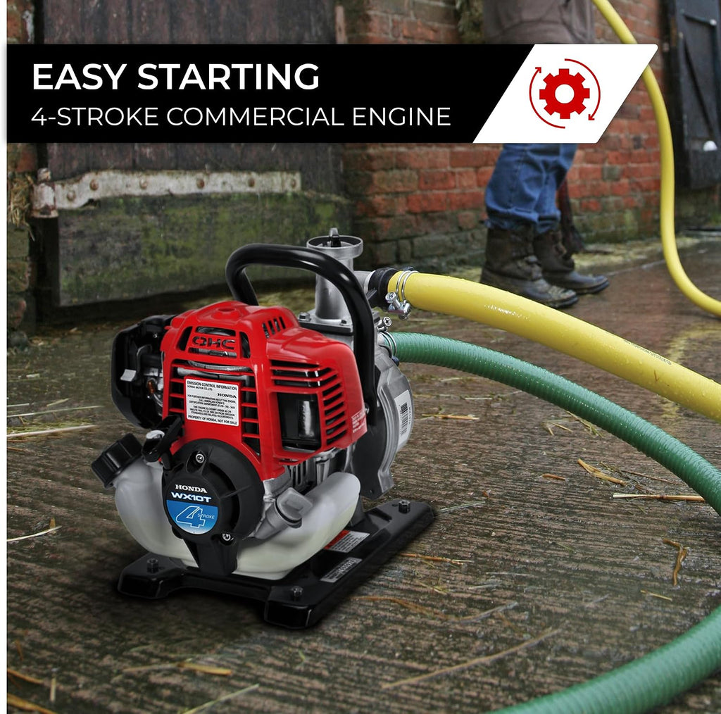 Honda Power Equipment WX10 52 PSI 4-Stroke Commercial Engine Gasoline Powered Water Pump with Hose Adapter, Suction Hose, Clamps, and Strainer