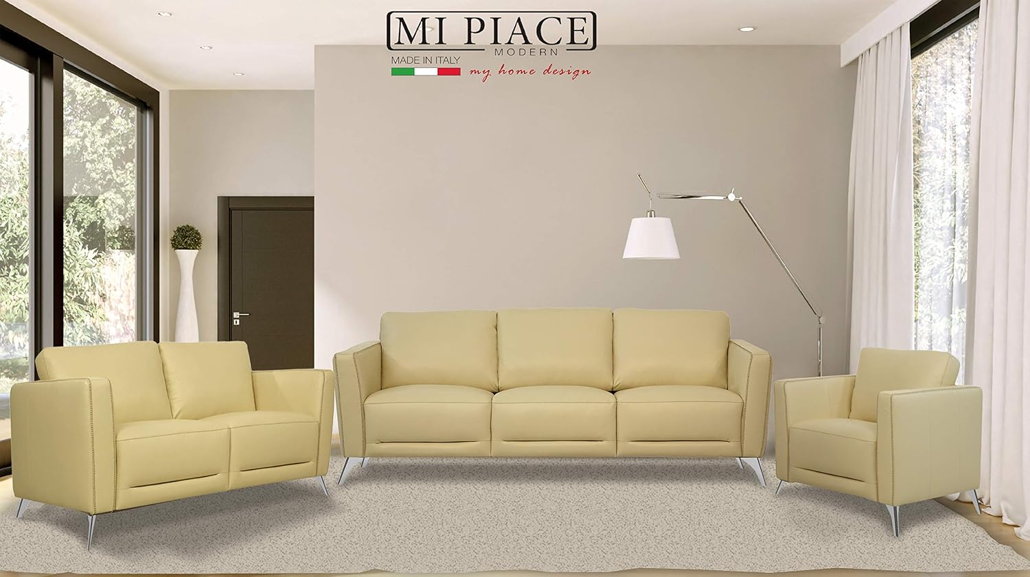 Acme Malaga Leather Sofa in Cream Beige