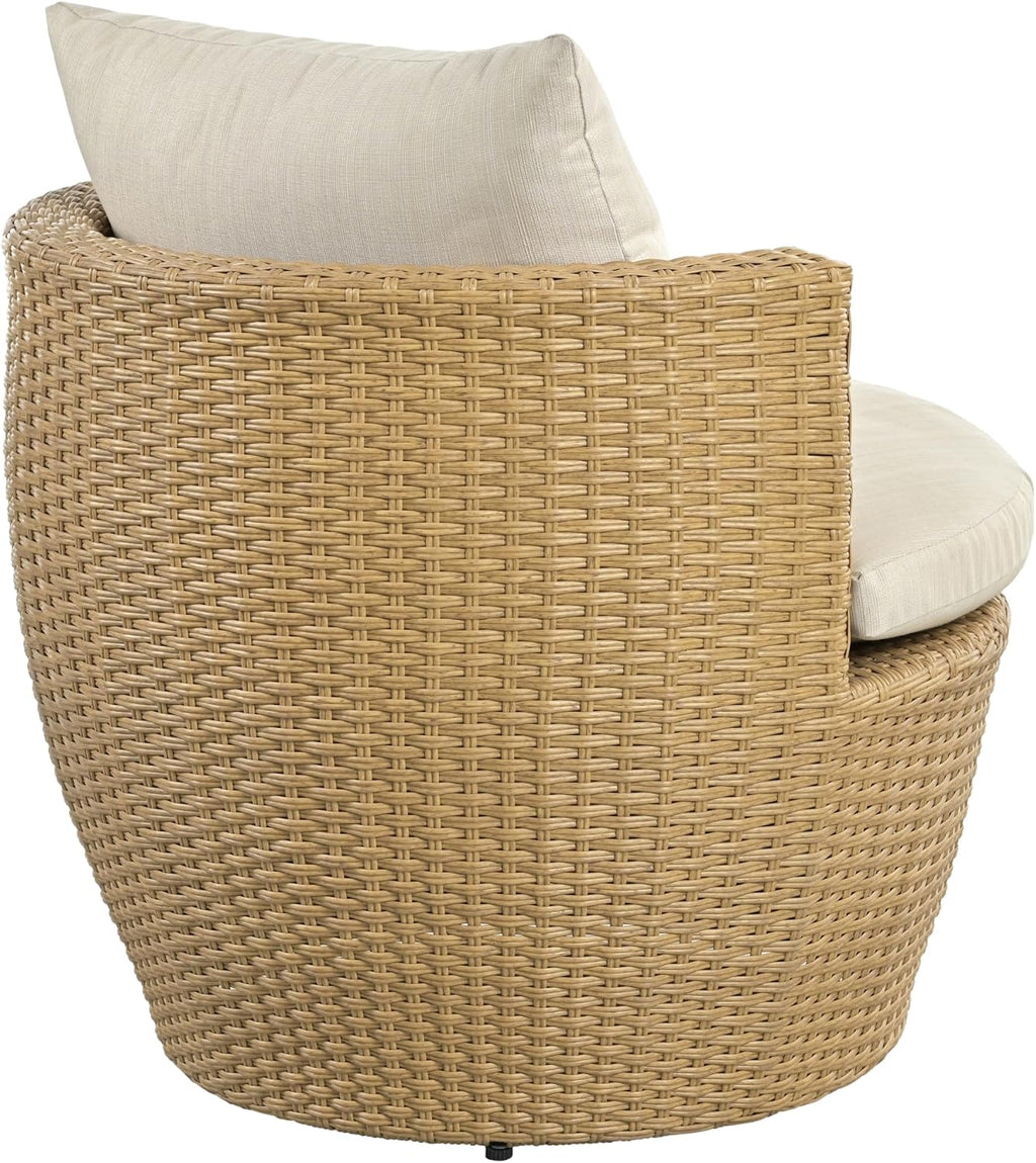 Christopher Knight Home Dessa Patio Conversation Set, Wicker Rattan Club Chairs, Wicker End Table, Accent Chair with Cushions, Mirror Table Top, Conversation Set for Backyard Poolside, Light Brown