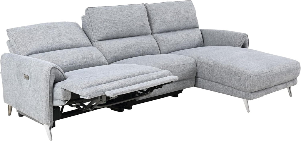 Furniture of America Drex Modern Chenille Sectional Recliner with Chaise and USB Ports, Reclining Sofa, L Shaped Comfy Couches for Living Room, Home Theater, Right Facing, Grey