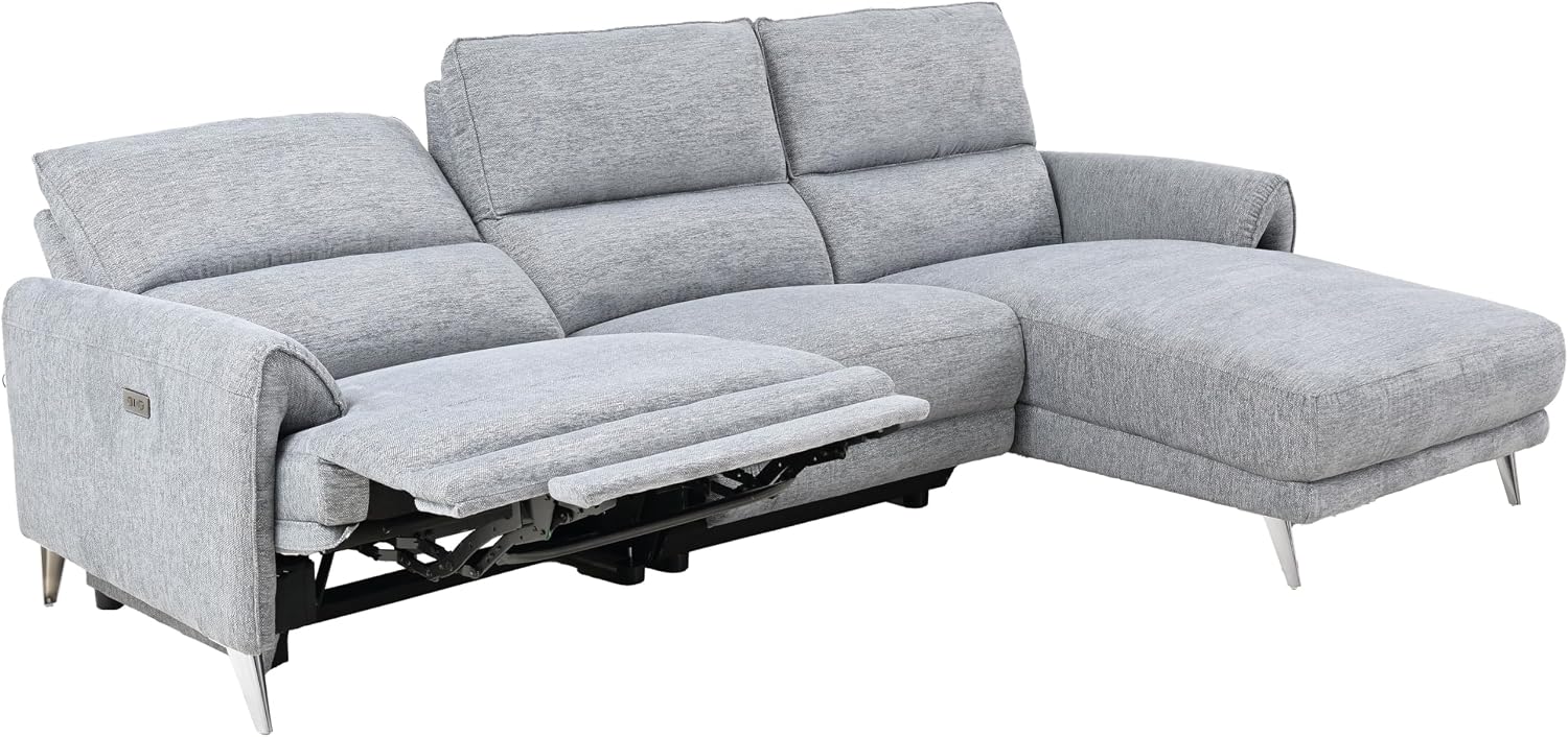 Furniture of America Drex Modern Chenille Sectional Recliner with Chaise and USB Ports, Reclining Sofa, L Shaped Comfy Couches for Living Room, Home Theater, Right Facing, Grey