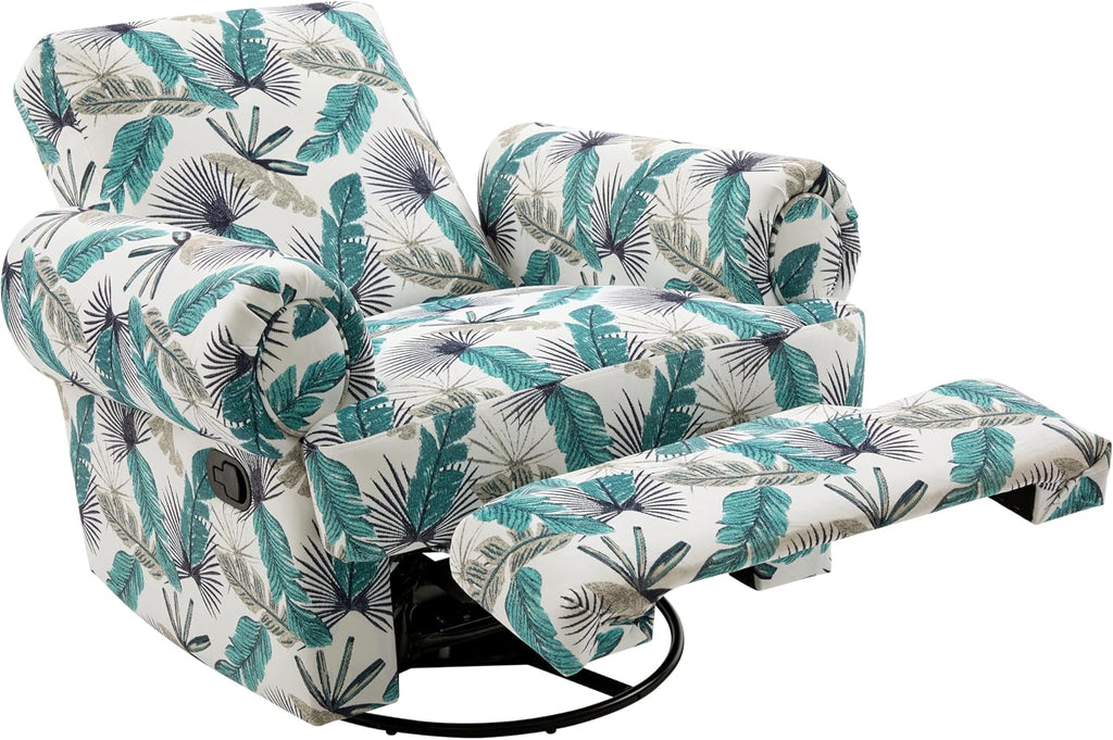 Christopher Knight Home Besty Chenille Upholstered Swivel Recliner Chair, Wooden Swivel Accent Chair with Adjustable Backrest, Super Comfort Rocker Recliner Sofa for Living Room/Bedroom, Green+White