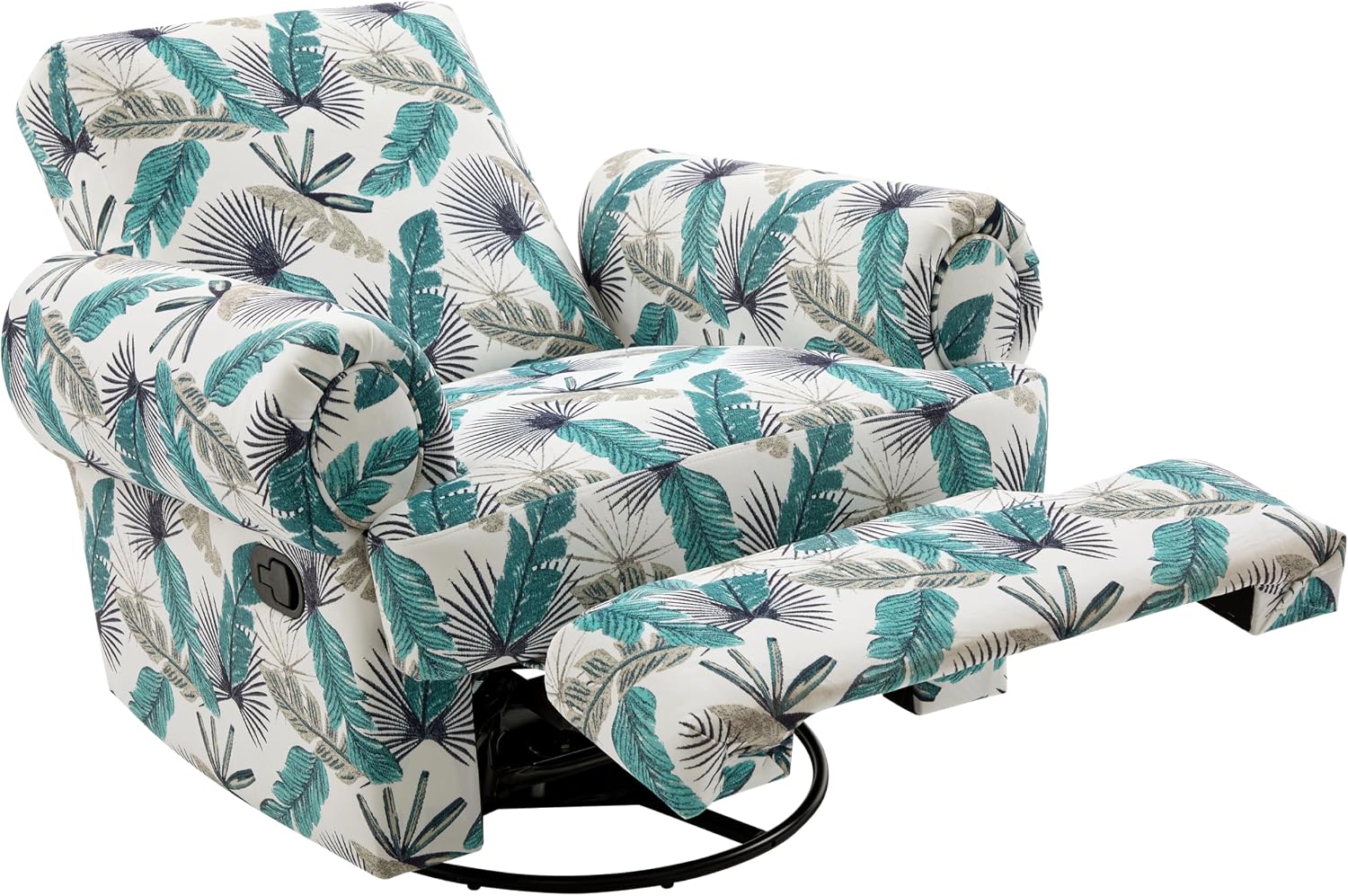 Christopher Knight Home Besty Chenille Upholstered Swivel Recliner Chair, Wooden Swivel Accent Chair with Adjustable Backrest, Super Comfort Rocker Recliner Sofa for Living Room/Bedroom, Green+White