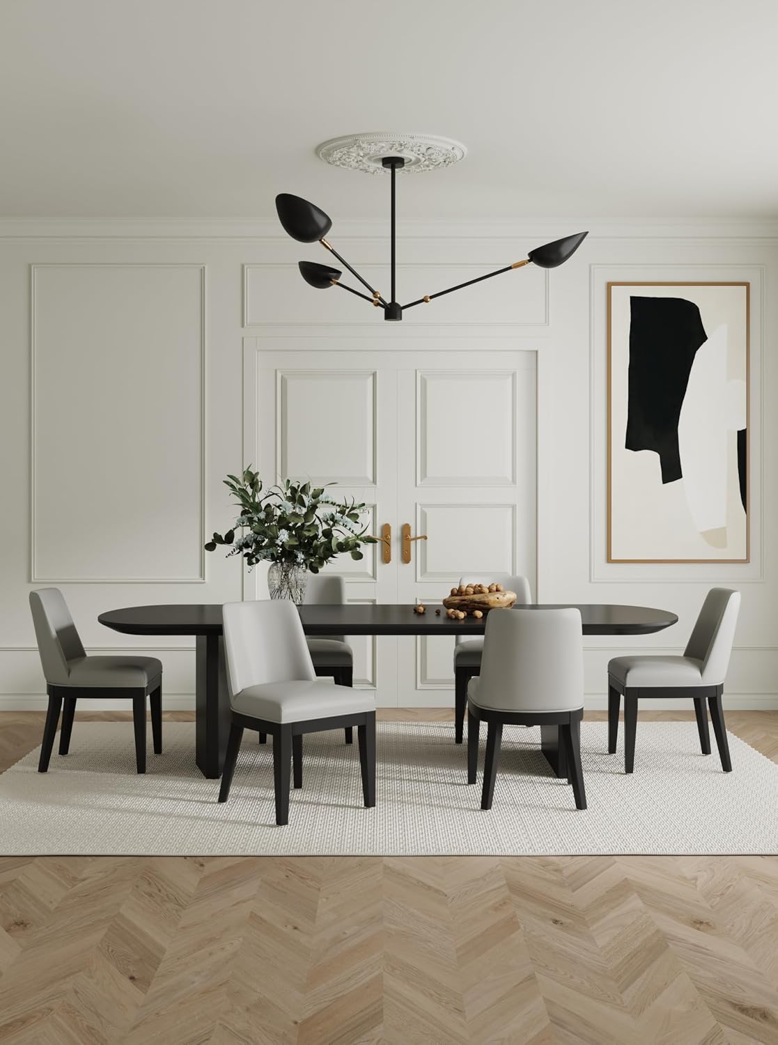 Manhattan Comfort Gansevoort Modern Faux Leather Dining Chair with Solid Beech Wood Frame, Upholstered Accent Furniture for Kitchen Table or Office, Set of 4, Stone Grey