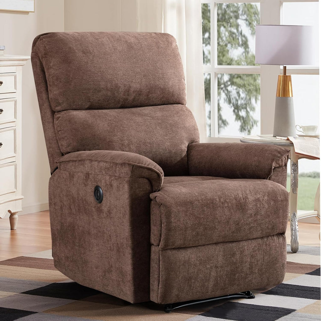 EBELLO Power Recliner Chair, Electric Recliner, Breathable Fabric Single Overstuffed Recliner Sofa with USB Charge Port for Elderly Living Room, Bedroom, Brown