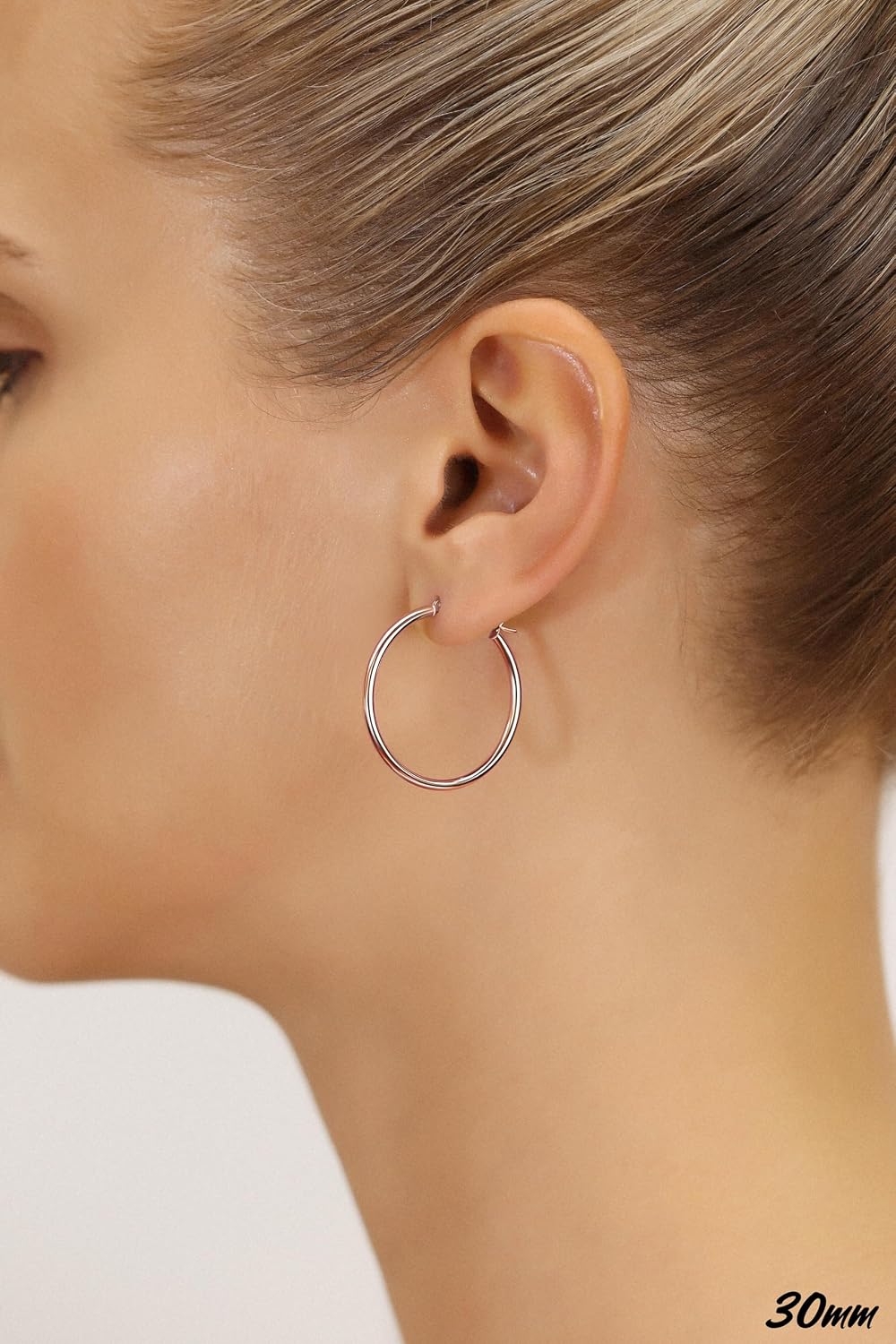 14K Rose Gold Classic Shiny Polished Round Hoop Earrings, 2mm tube