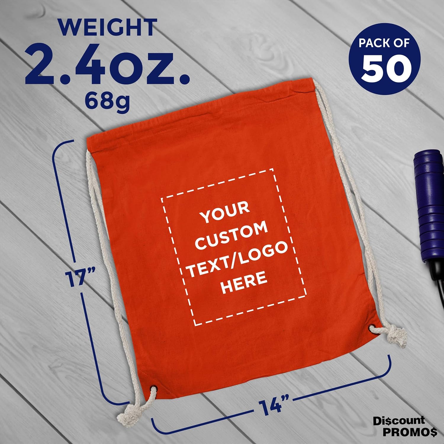 DISCOUNT PROMOS Custom Cotton Drawstring Backpacks Set of 50, Personalized Bulk Pack - Bring Everywhere You Go and For Everyday Use - Orange
