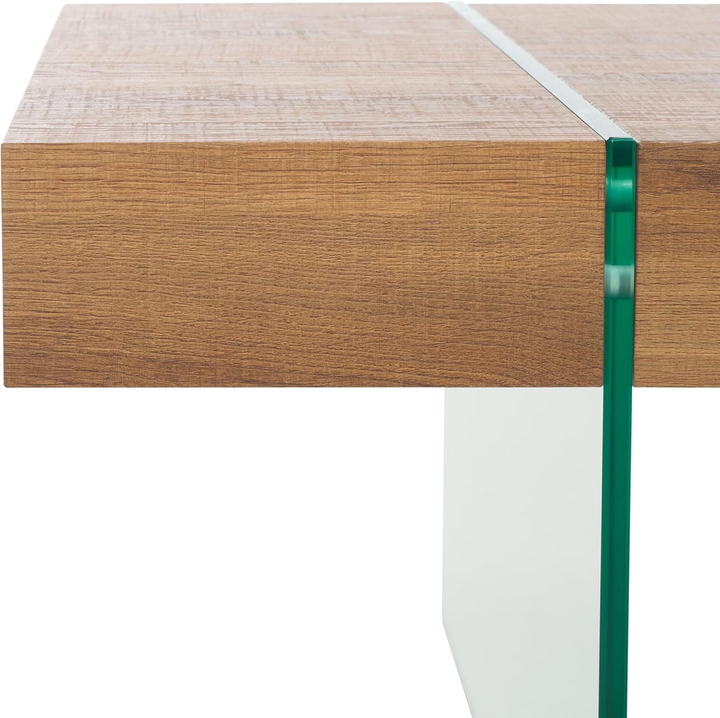 SAFAVIEH Home Collection Jacob Natural Brown Top/Clear Glass Legs Rectangle Coffee Table