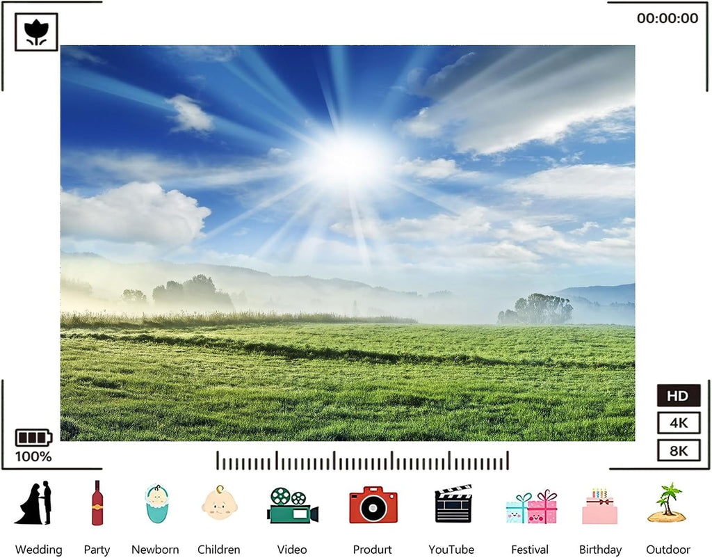 Trykid 20x10ft Sunbeam Green Meadow Backdrop Misty Mountain Clear Sky Photography Background Outdoor Camping Nature Hike Tapestry Party Decoration Photo Studio Prop Fabric