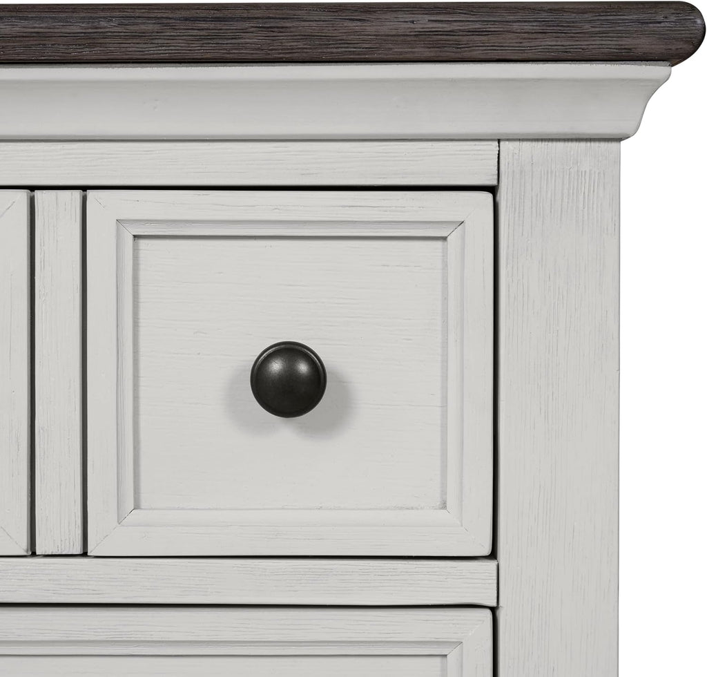 Furniture of America Roden Modern Farmhouse Solid Wood Nightstand with 3 Drawers and USB Ports, Large Bedside Table, Wooden Night Stand for Bedroom, Dorm, White/Dark Brown