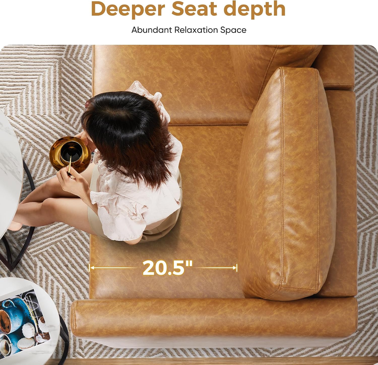 ABCASA Faux Leather Oversized Accent Chair with Storage Deep Seat Single Sofa Large Reading Armchair for Living Room Bedroom Office Brown Set of 2