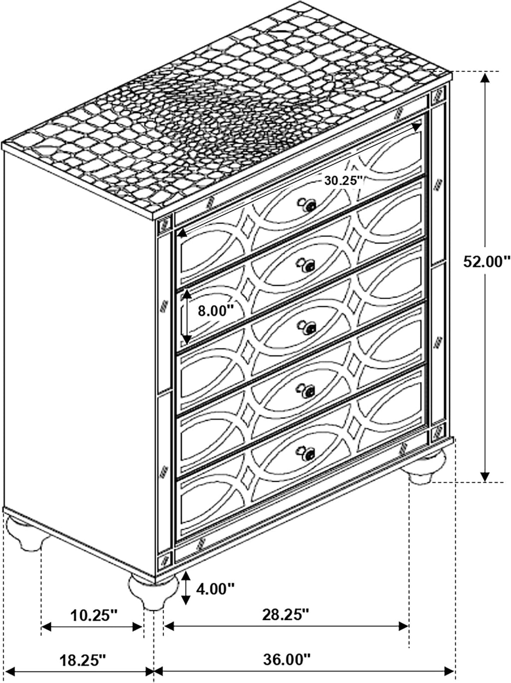Coaster Home Furnishings Gunnison Modern Classic Wood 5-Drawer Bedroom Chest of Drawers Chiffonier Clothing Storage Cabinet Bedroom Armoire Tall Dresser Organizer Unit Silver Metallic 223215
