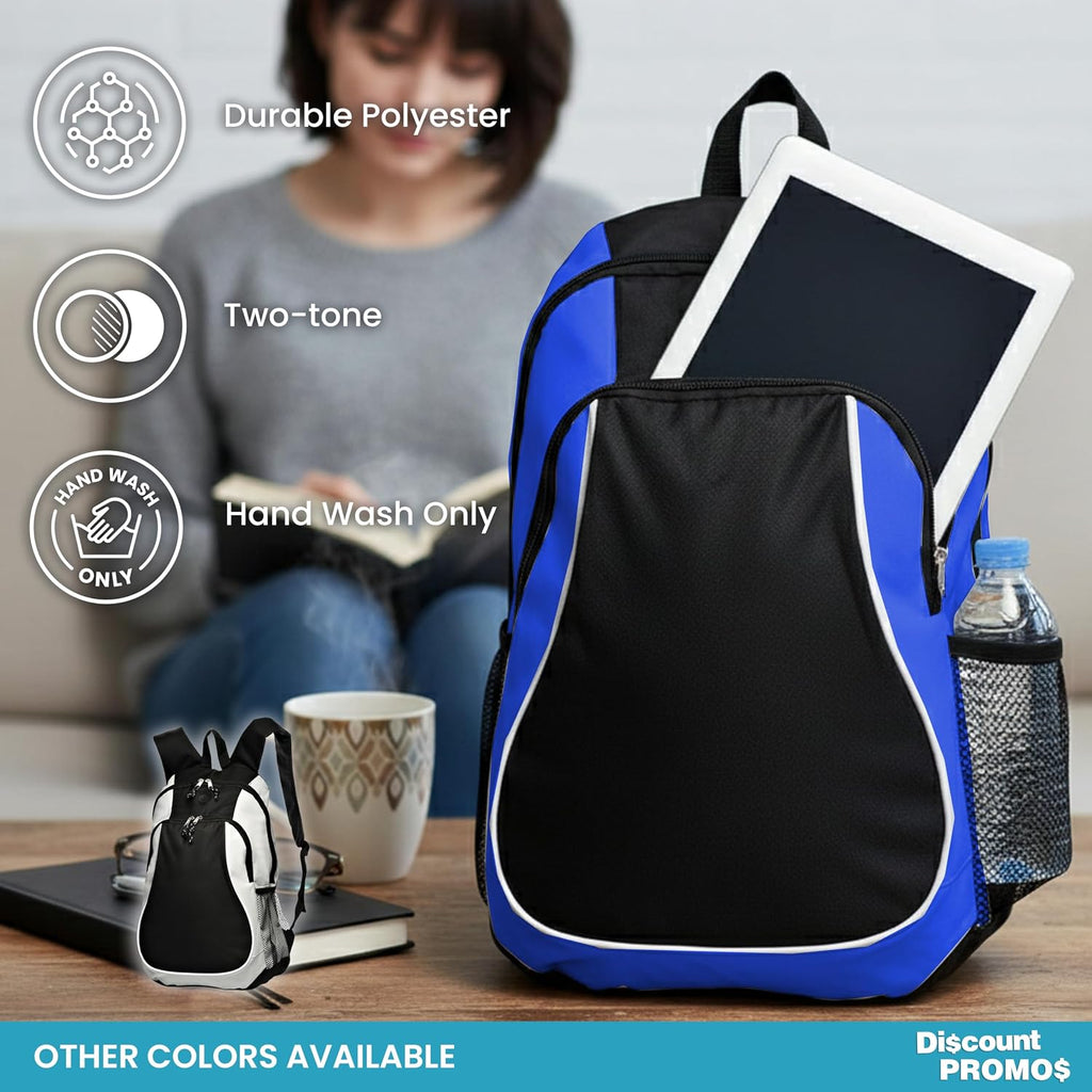 DISCOUNT PROMOS Large Sports Backpacks Set of 10, Bulk Pack - Bring Everywhere You Go, Perfect for Travellers and Great for Everyday Use - Blue