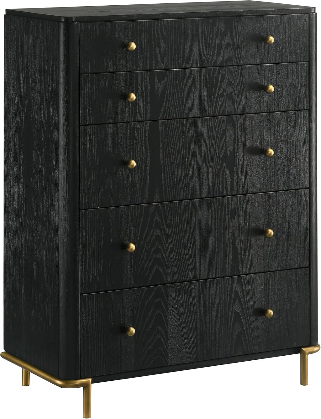 Coaster Home Furnishings - Arini - Wood - 5-Drawer Chest with Rounded Corners, Gold Knobs, Hidden Drawer and Wire-Brushed Finish - Coastal - Bedroom - Black - 224335
