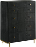 Coaster Home Furnishings - Arini - Wood - 5-Drawer Chest with Rounded Corners, Gold Knobs, Hidden Drawer and Wire-Brushed Finish - Coastal - Bedroom - Black - 224335