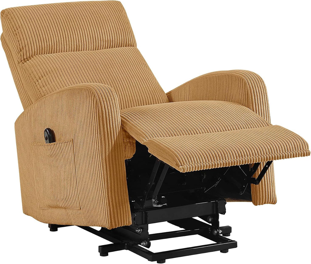 Lexicon Power Lift Recliner Chair for Elderly with Remote Control, Gentle Lift Motion, Side Pocket Armrest, Corduroy Upholstered Electric Recliner for Living Room/Bedroom, Easy Assembly, Yellow