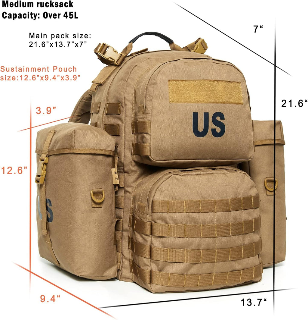 Akmax MOLLE II Medium Rucksack Military Tactical Backpack with Detachable Side Pouches & Upgraded Frame for Enhanced Comfort