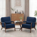 Mid Century Modern Chair Set of 2, Upholstered Lounge Arm Chair with Solid Wood Frame, Comfy Accent Chair for Living Room, Bedroom, Reading, Reception, Blue