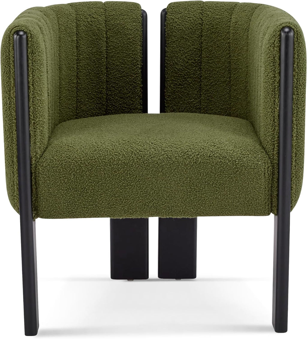 Christopher Knight Home Yusi Boucle Upholstered Dining Chairs Set of 2, Modern Wooden Dining Armchair, Curved Backrest Kitchen Side Chair, Living Room Accent Chair for Extra Seat, Black + Olive Green