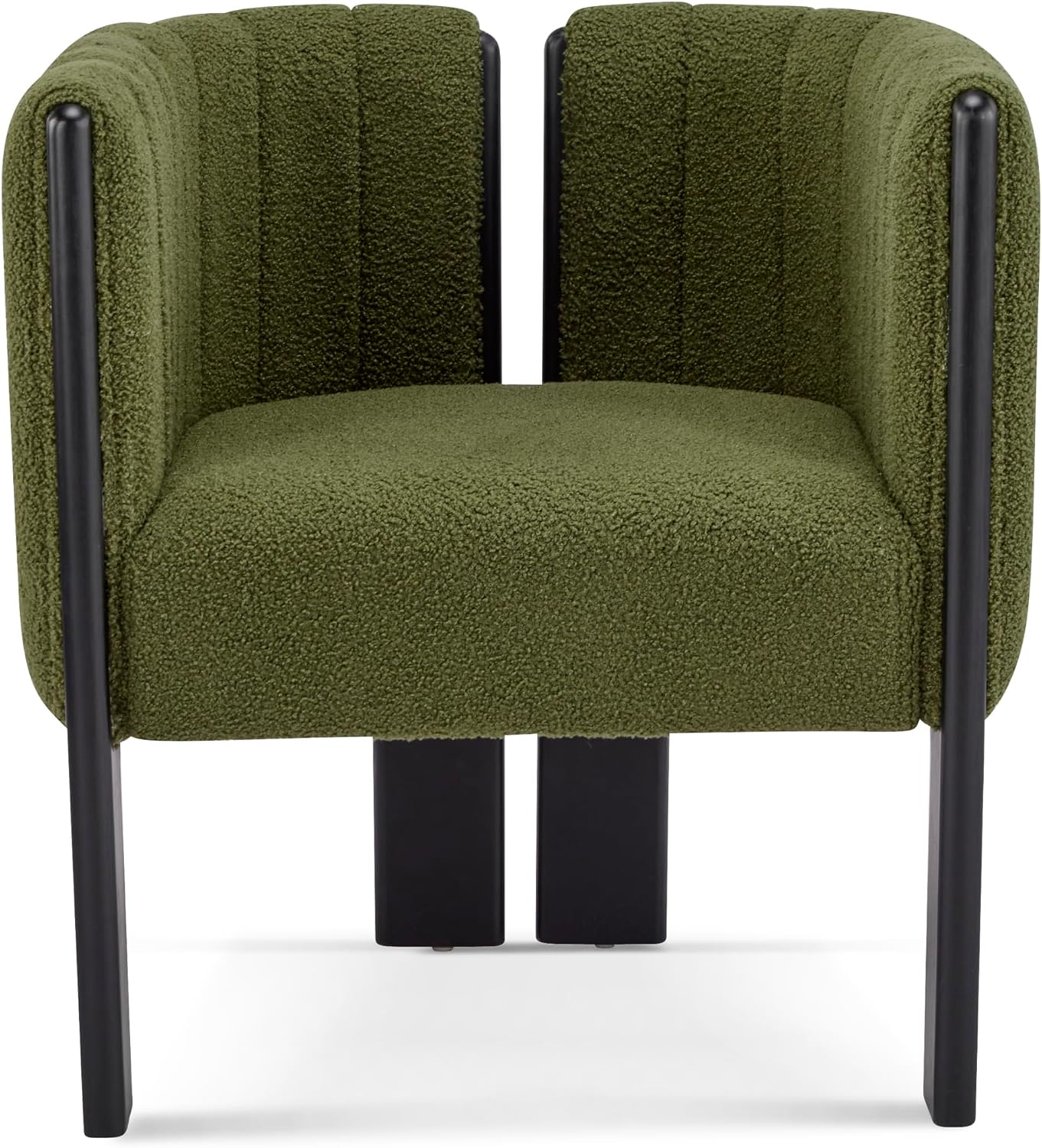 Christopher Knight Home Yusi Boucle Upholstered Dining Chairs Set of 2, Modern Wooden Dining Armchair, Curved Backrest Kitchen Side Chair, Living Room Accent Chair for Extra Seat, Black + Olive Green