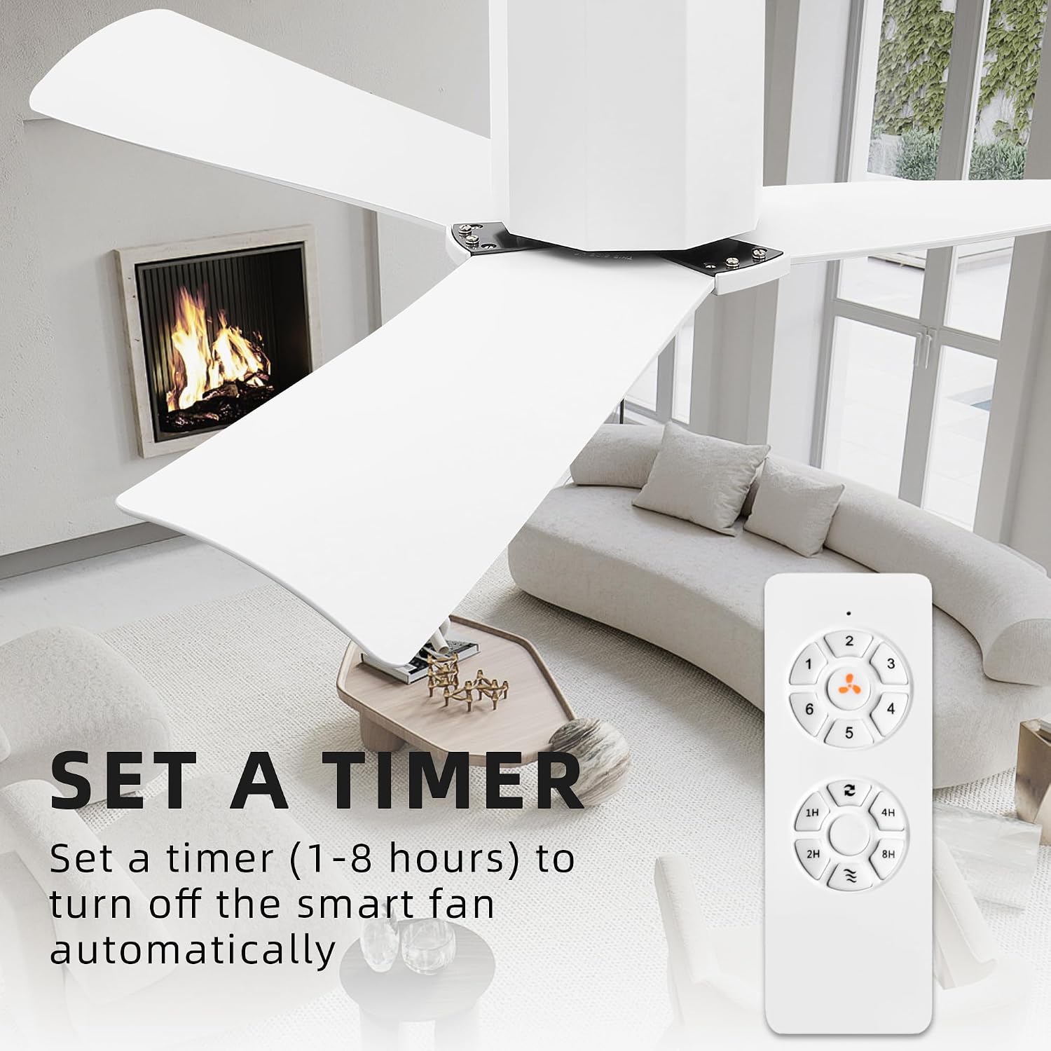 WINGBO 52' Ceiling Fan no Light - Gloss White DC Flush Mount Ceiling Fan, 3 ABS Plastic Curved Blades, 6 Speed Reversible DC Motor, Hugger Ceiling Fans No Light for Kitchen, Bedroom, Living Room