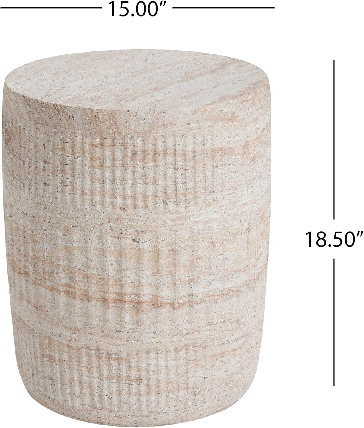 Christopher Knight Home Jaym 18.50' H Indoor Outdoor Accent Side Table, Patio Decorative End Table, Cylinder Lightweight Concrete Garden Stool for Patio Balcony & Garden Decor, Travertine