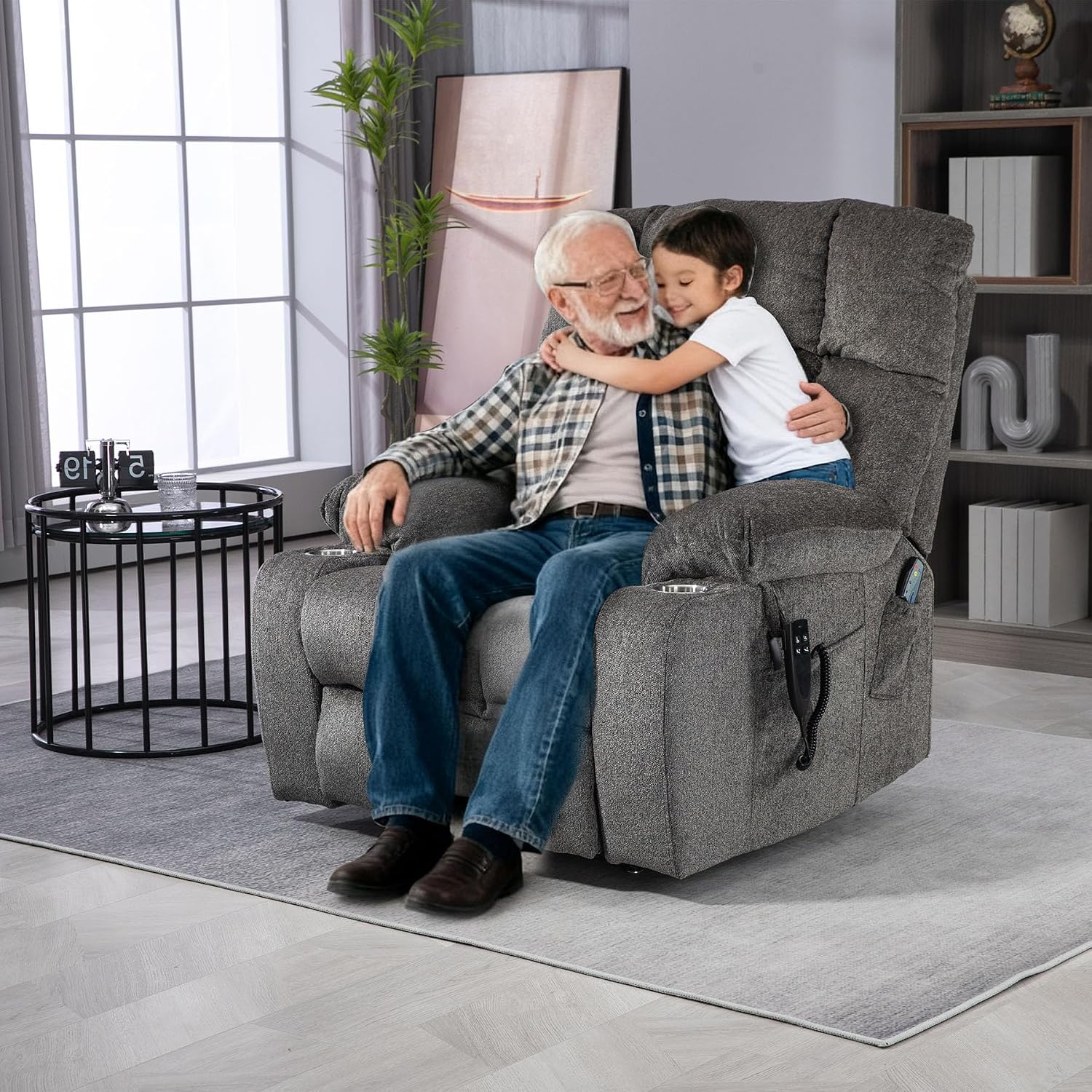 Oversized Power Recliner Chair for Big and Tall 400 LBS, 25.5' Extra Wide Electric Lift Chair with Heat and Massage, Dual Motor 180° Lay Flat Recliner Living Room Sofa, Chenille Big Lift Chair