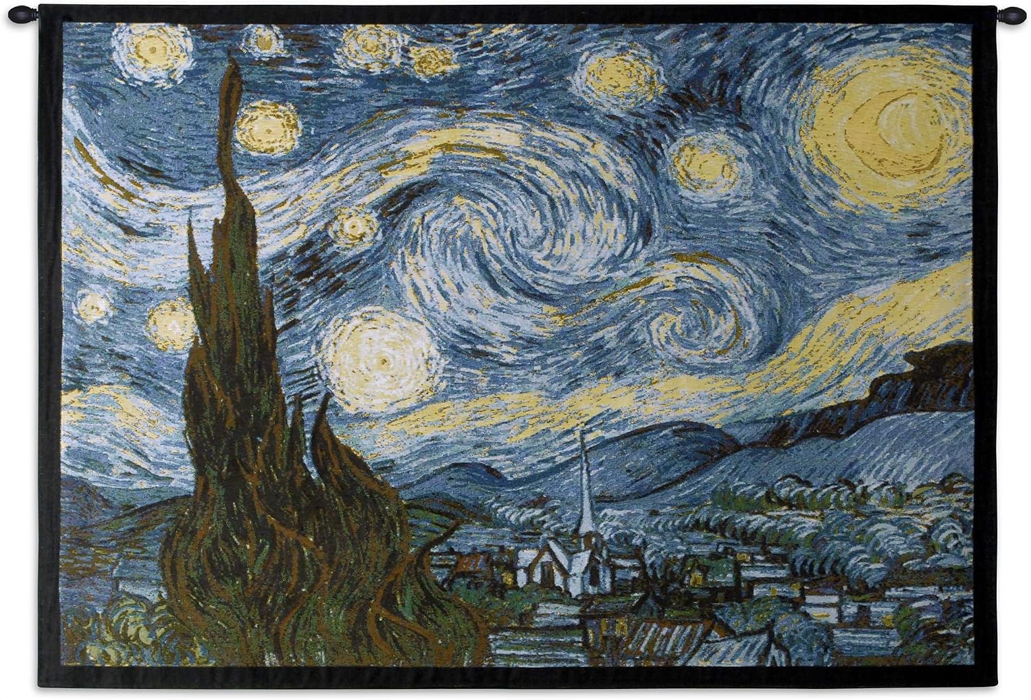 Starry Night by Vincent van Gogh | Woven Tapestry Wall Art Hanging | Post-Impressionist Masterpiece of Saint-Remy-de-Provence Abstract Landscape | 100% Cotton USA Size 53x40