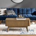 mopio Brooklyn Lift Top Coffee Table for Living Room, Mid Century, Modern Farmhouse with Lifting Tabletop & Hidden Storage, Fluted Panel, Rising Pull Up Dining Table (Walnut)