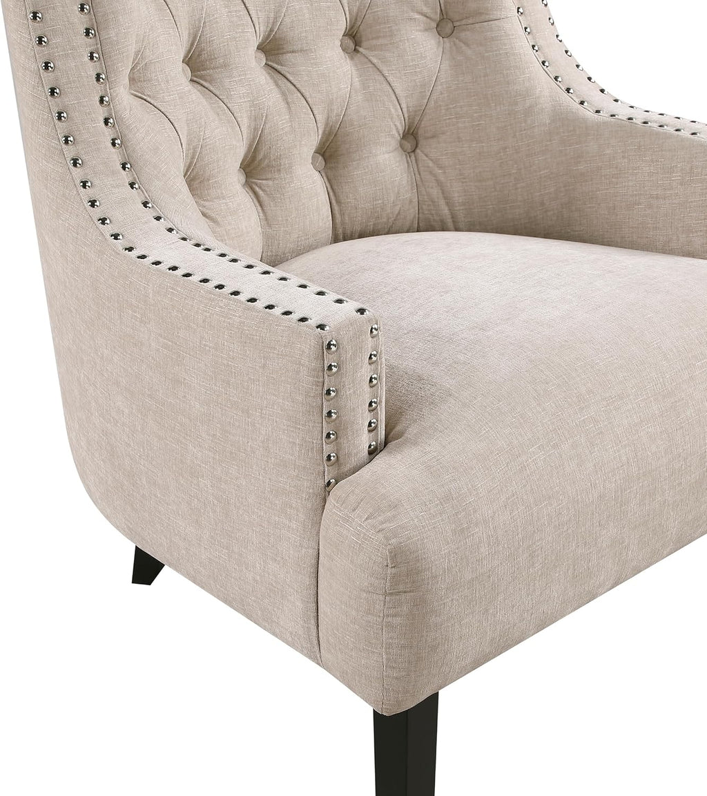 Lexicon Accent Chair Reading Chair Comfy Chair for Bedroom, Upholstered Armchair with Solid Wood Frame, Tufted Cushion Nail Head Trim, Single Sofa Chair for Living Room, Office, Taupe Chenille