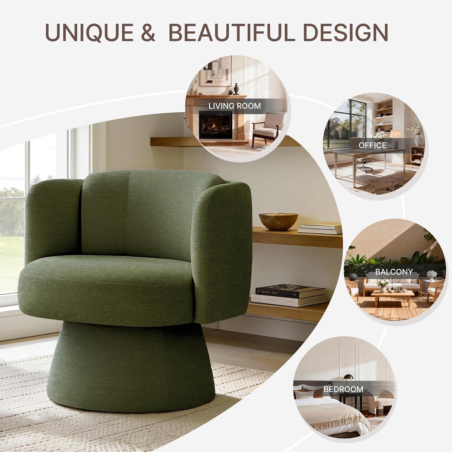 Swivel Barrel Chair Set of 2,360° Accent Chairs with Round Backrest,Upholstered Lounge Chair for Vanity,Living Room,Bedroom,Reading Nook,Green