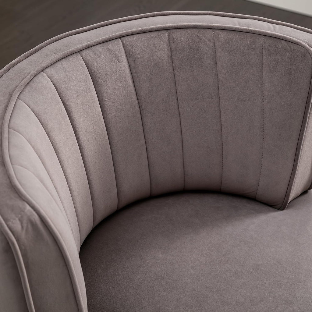 KEIKI Swivel Barrel Accent Chair, 360 Degree Rotating Upholstered Armchair with Velvet Fabric for Living Room, Office, Bedroom, Grey